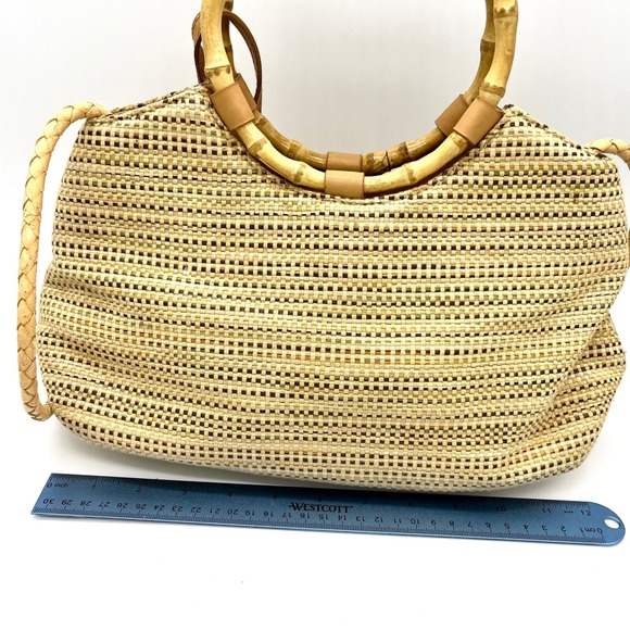 Woven Straw‎ Satchel Bamboo Handle Shoulder Bag with Coin Purse Y2K - Picture 2 of 11